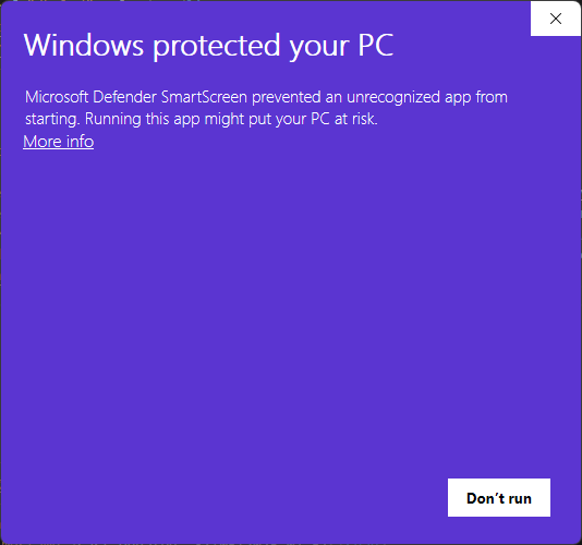 SmartScreen warning screenshot